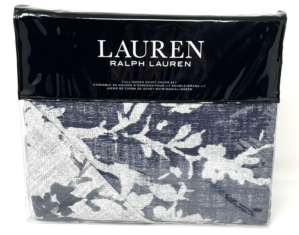 Ralph Lauren Eva Botanical Full Queen Duvet Cover Set 2 Shams Navy Multi SATEEN
